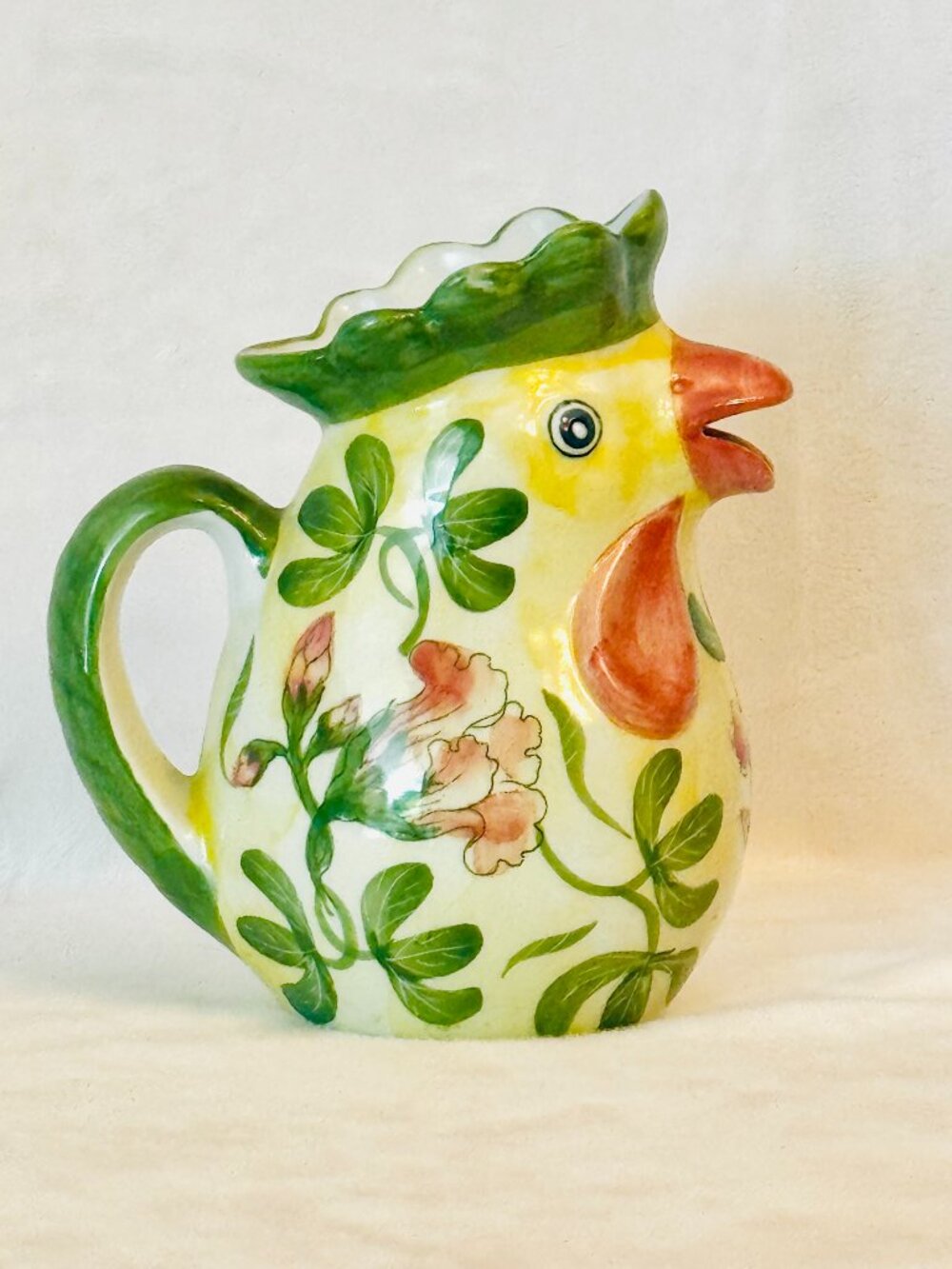 Andrea by Sadek Ceramic 6.5" Chicken Rooster Pitcher Floral Creamer Hand Painted